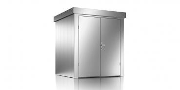 Metall Gerätehaus M (190 x 190 x 213 cm) L*B*H Silber Metallic, mit Pultdach für den Garten, Geräteschuppen Gartenhaus Gartenhütte
